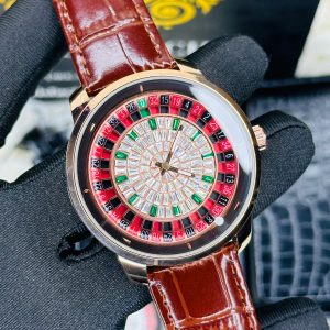 Premium Brown Leather Casino Stone Watch Rose Body